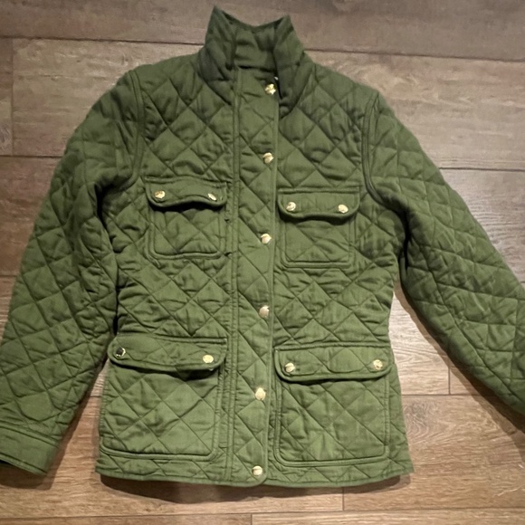 J. Crew Quilted Downtown Field Green Cotton Zip Gold Snap Jacket XS - Picture 3 of 13